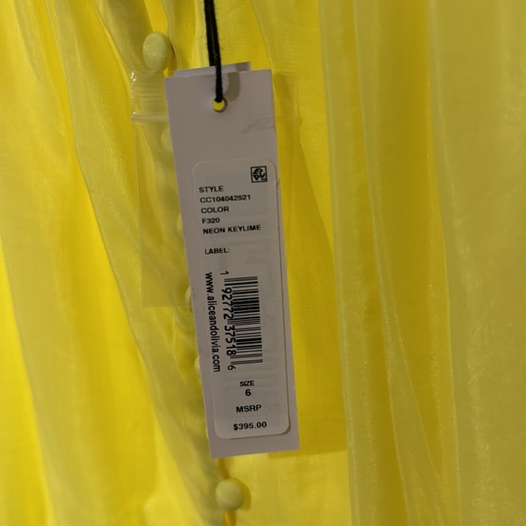 NWT Alice and Olivia brand, Kiara puff sleeve size 6/neon key-lime color dress - Picture 10 of 11